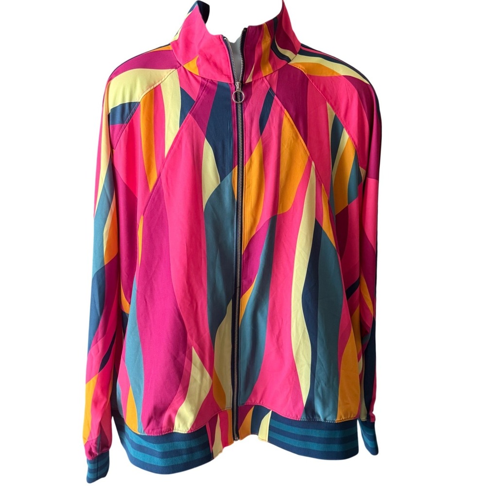 Tek Gear Womens 3X Track Jacket Pink Blue Abstract Geometric Full Zip Mock Neck - Picture 3 of 9